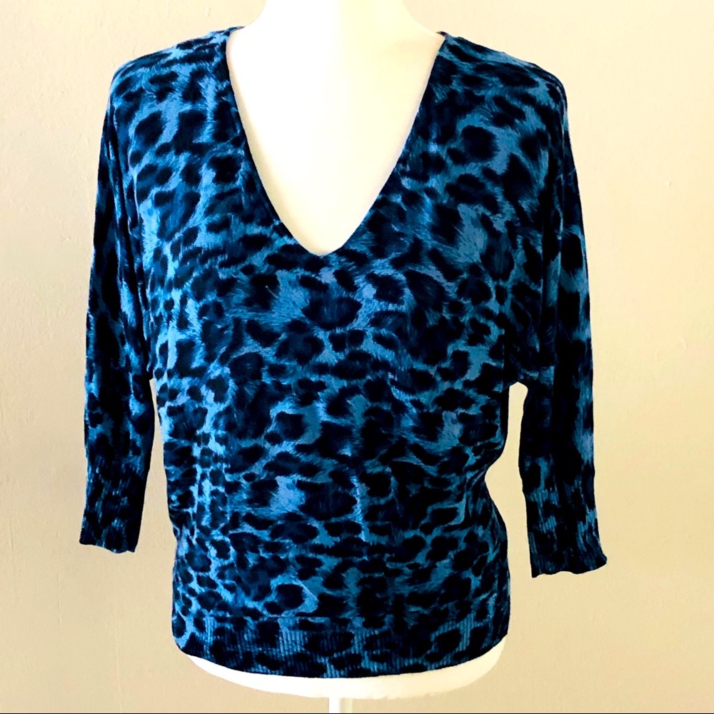 Sz small leopard print pullover sweater in blue